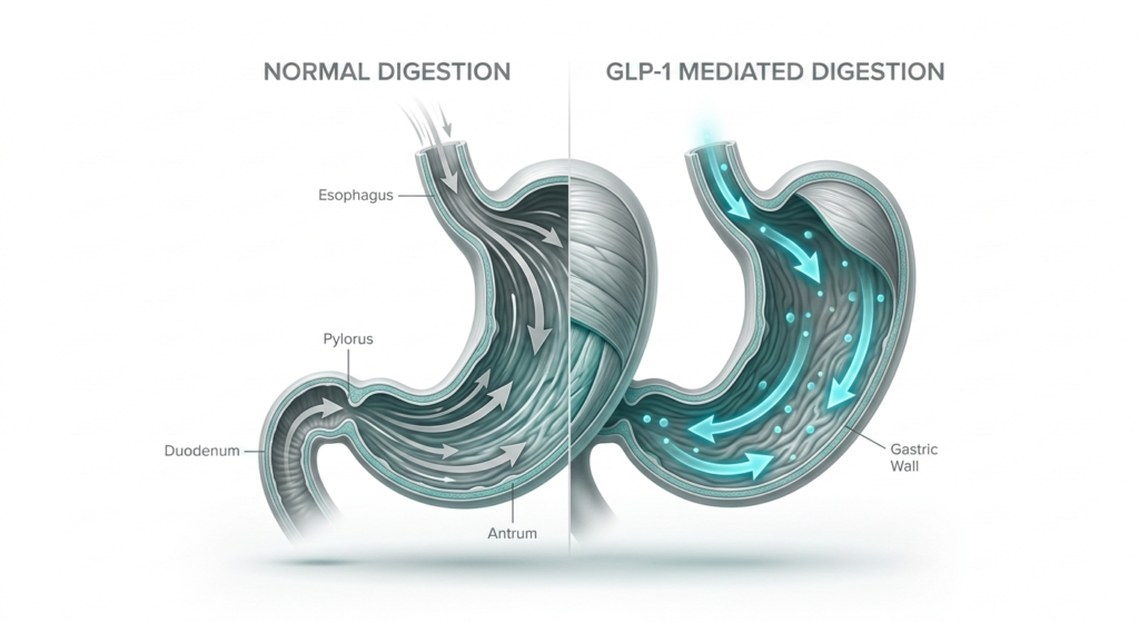 Ozempic side effects and gastric emptying delay diagram